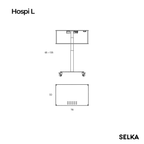 Technical dimensions drawing of SELKA HOSPI L hospital trolley, 50 x 78 cm top