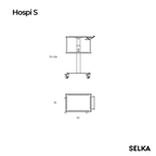 Technical dimensions drawing of SELKA HOSPI S hospital trolley, 50 x 35 cm top