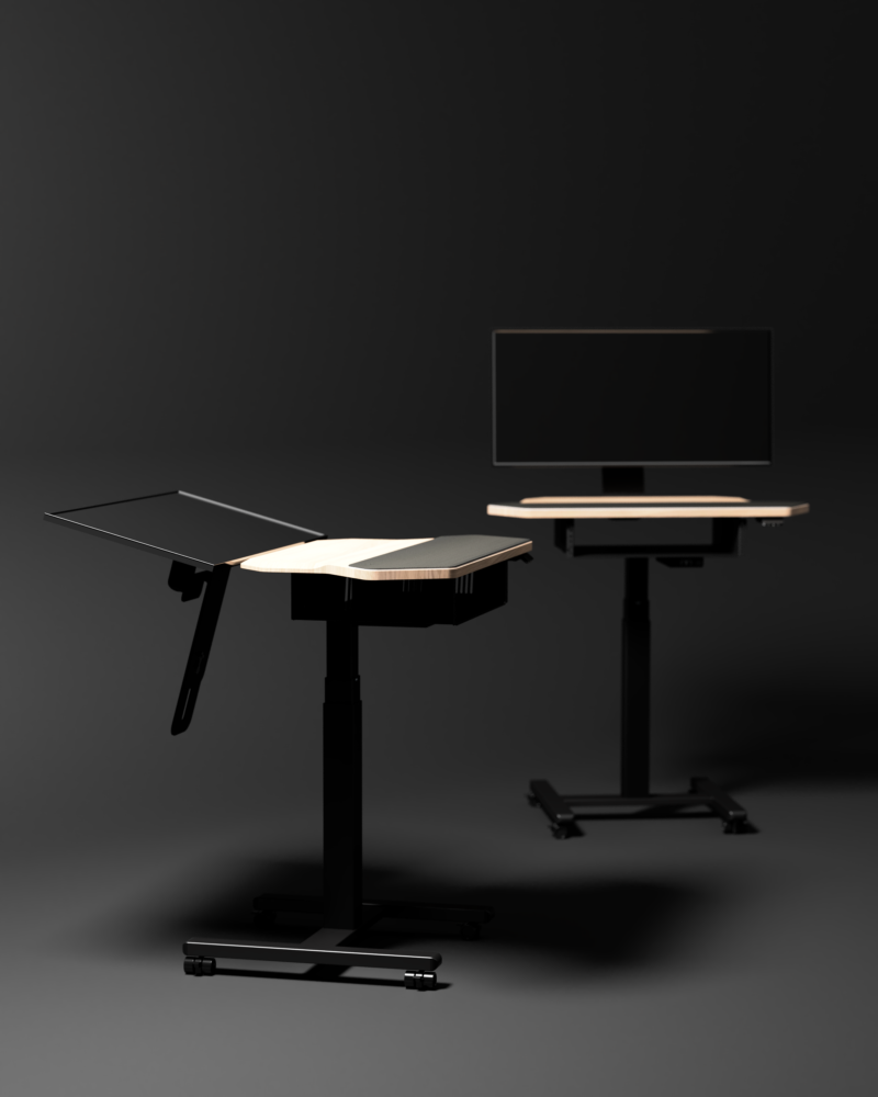 Northward Systems height-adjustable mixing desk with monitor mount